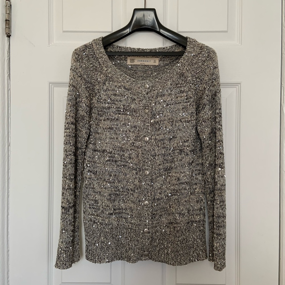 ZARA  silver spangle knit cardigan / Size S